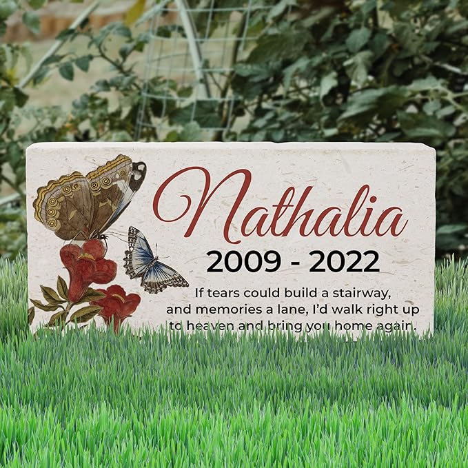 Personalized Pet Memorial Stone, 6x12 Custom Limestone Pet Grave Markers as Keepsake or Pet Remembrance, Thoughtful Pet Loss Gifts for Bereaved Pet Owners, Personalized Memorial Gifts (Nathalia)