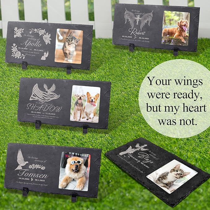 Fanery Sue Custom Cat Memorial Stones with Full Color Image, Dog Memorial Gift Garden Stones, Pet Grave Markers Personalized, All-Natural Memorial Headstone for Pet