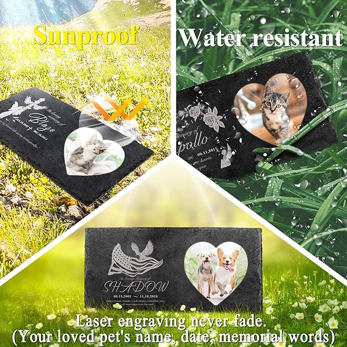 Fanery Sue Custom Cat Memorial Stones with Full Color Image, Dog Memorial Gift Garden Stones, Pet Grave Markers Personalized, All-Natural Memorial Headstone for Pet