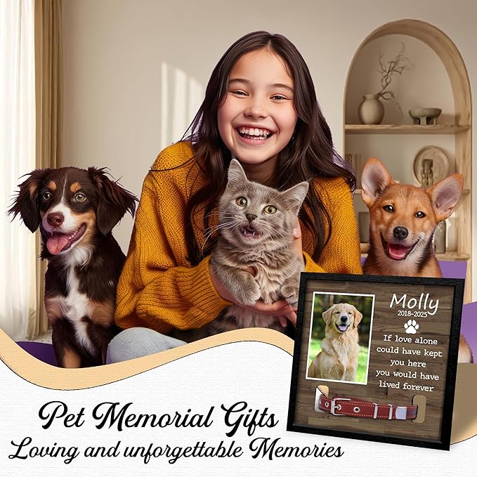 Dog Collar Memorial Frame with Photo – If Love Alone Could Have Kept You Here Quote – Pet Loss Picture Frame with Name and Year – Personalized Dog Memorial Gift with Collar Holder Display
