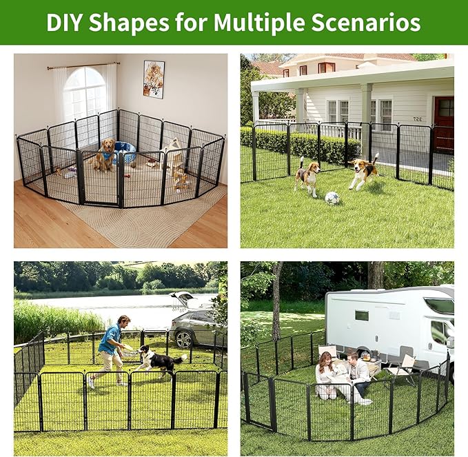 Dog Playpens with Low Threshold Gate, 40 Inch 16 Panels Heavy Duty Outdoor Dog Play Pen, RV Camping Yard Indoor Puppy Playpen Portable Pet Pen Fence for Large/Medium/Small Dogs