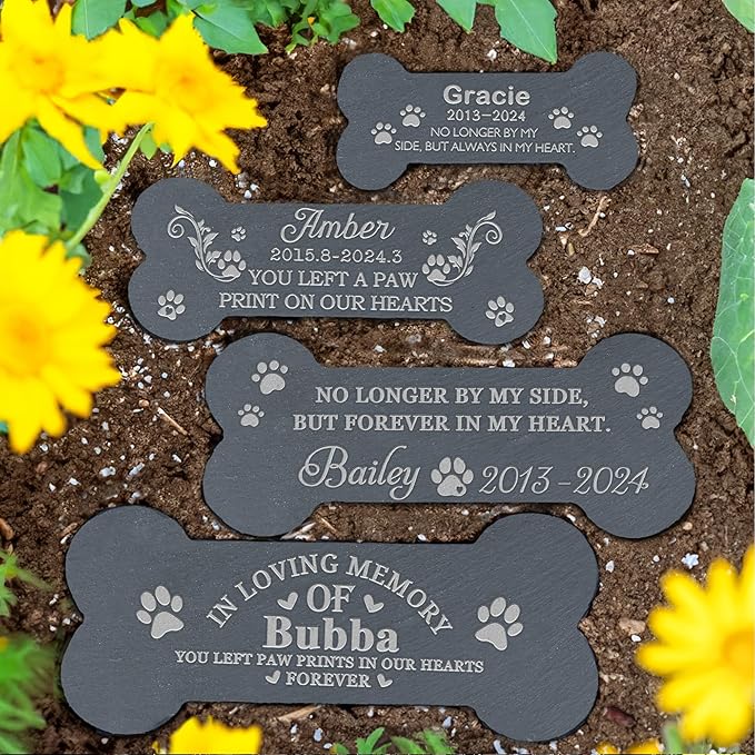 Dog Memorial Gifts for Loss of Dog, Pet Memorial Stone, Pet Memorial Gifts for Dogs, Loss of Dog Sympathy Gift, Dog Bereavement Gifts, Pet Loss Gifts - in Our Hearts Forever Bone