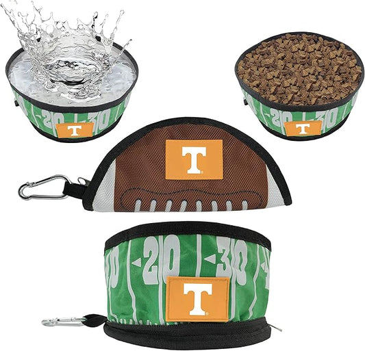 Pets First NCAA Tennessee Volunteers Collapsible Dog Travel Bowl, Food and Water Bowl for Dogs & Cats. Lightweight Leak-Proof Pet Bowl for Travel with Football Field & Pebble-Grain Design