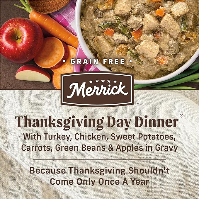 Merrick Grain Free Wet Dog Food, Premium Gluten Free Canned Adult Dog Food, Thanksgiving Day Dinner - (Pack of 12) 12.7 oz. Cans