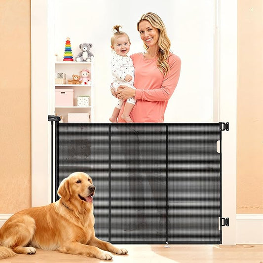 Retractable Baby Gate for Stairs, 48" Tall X 59" Wide Mesh Dog Gate Indoor, Child Gate for Doorways, Hallways, Deck, Indoor Outdoor Pet Baby Safety Essentials for Home, Black