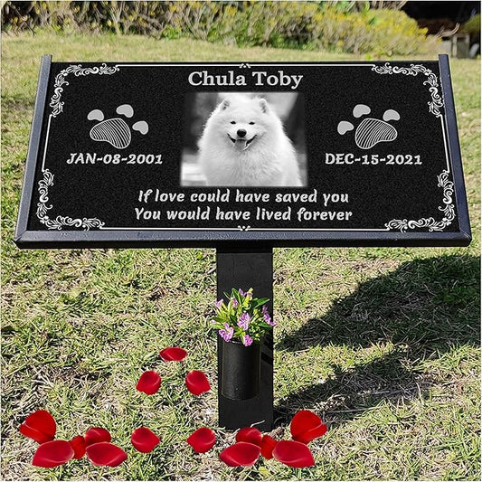 Dogs Headstones,Pet Headstones for Dogs Personalized,Black Granite Memorial Garden Stone Customized Gravestone Markers, Cat、Dog Gravestone Markers Gifts (Dog Headstone-1, 16 * 8inch(40-20cm))