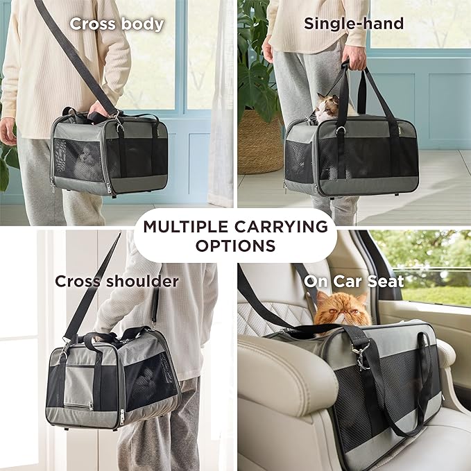 Lesure Cat Dog Carrier Airline Approved - Dog Carrier for Small Dogs Collapsible Soft Side TSA Approved Travel Pet Carrier for Car, Grey, 17.5x11x11