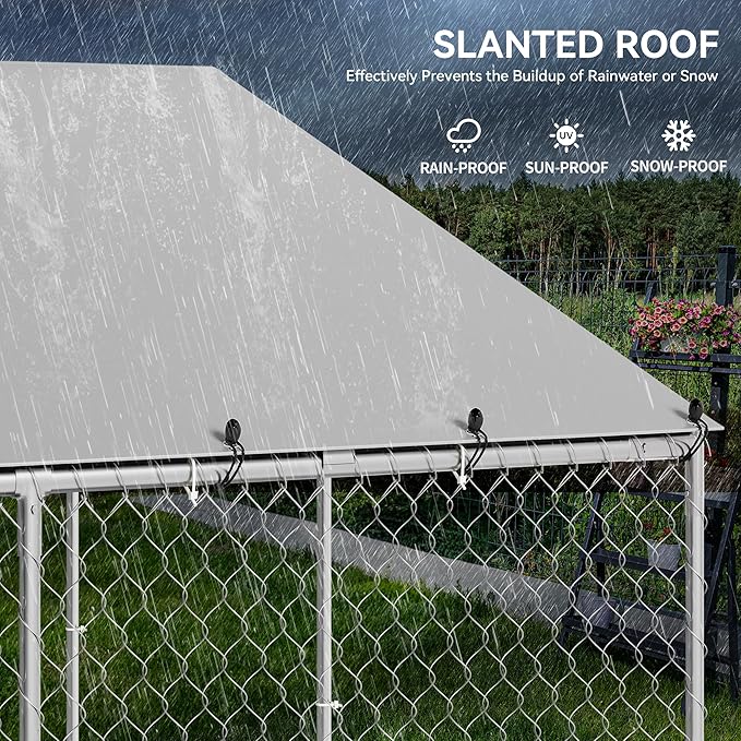 YITAHOME 14.8'x14.8' Large Outdoor Dog Kennel with Metal Dog Gate, Dog Pens Outside with Roof, Dog Fence Outdoor for Yard