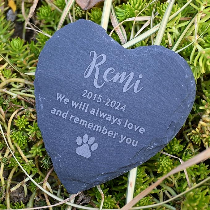 Custom Dog Memorial Garden Stone 6", Dogs Cats Headstone,Remembrance Gift, Heart Shape Stone with Paw Print, Sympathy Gifts for Pet Loss