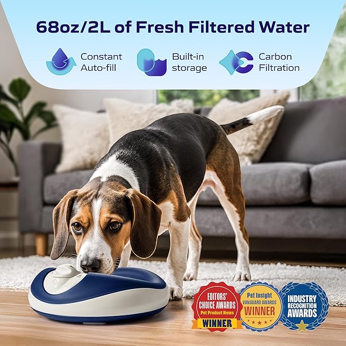 Mini Filtered Portable Automatic Pet Water Dispenser for Small Dogs and Cats [Upgraded 2026], 1L / 34oz, No Spill, Noise-Free Dog Water Bowl Dispenser, No Power Required