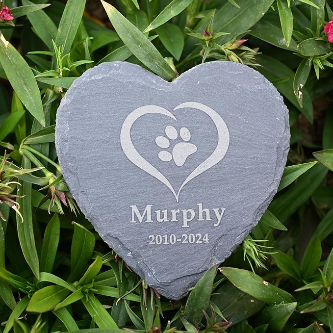 Custom Engraved Pet Memorial Garden Stone 4Inch, Pet Loss Gift, Dog Memorial, Heart Shape Dog Headstone, Dog Memorial Gift for Loss of Dog