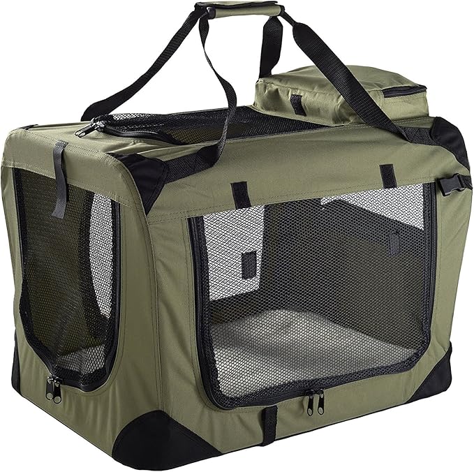 MOOL Lightweight Fabric Pet Carrier for Cats, Dogs and More with Fleece Mat and Food Bag, Green