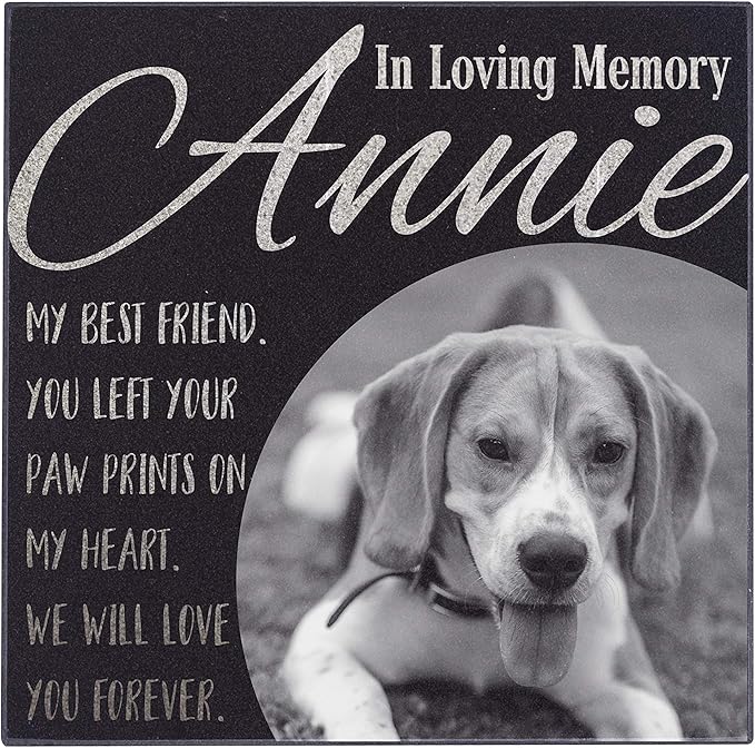 Personalized Granite Pet Memorial Stone w 'Your Pet Photo' Customized Tombstone - Loss of Pet Gift- Indoor Outdoor Dog or Cat for Garden Backyard 12" x 12" #1