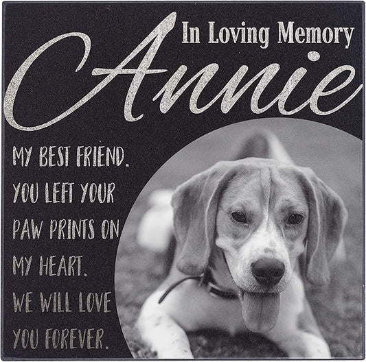 Personalized Granite Pet Memorial Stone w 'Your Pet Photo' Custom Grave Marker, Tombstone - Loss of Pet Gift- Indoor Outdoor Dog or Cat for Garden Backyard 6" x 6" #1