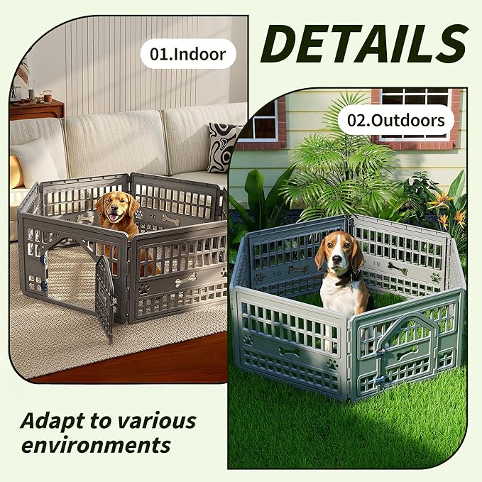 Dog PlayPen Indoor,12-Panel Puppy Playpen Outdoor Waterproof,Heavy Resin Dog Fence for Small Medium Large Extra Dogs,Foldable in Half(125.3 * 125.3 * 23.82in)