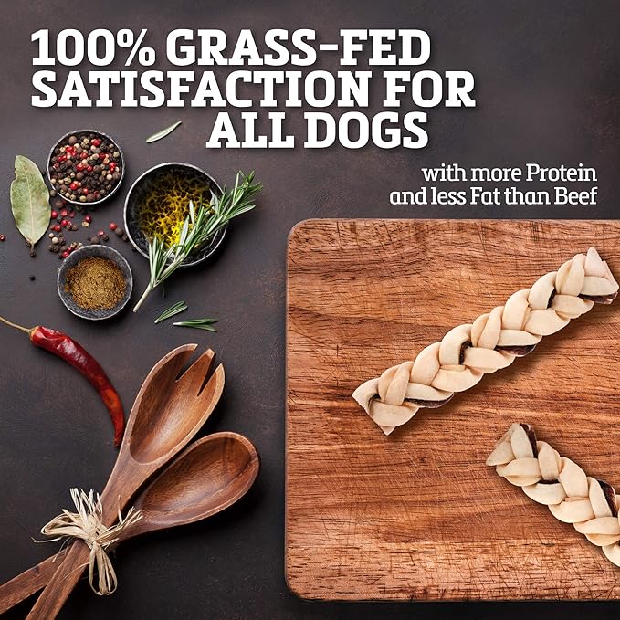 Buffalo Range Rawhide-Free Dog Treats – Braided Jerky Chews Made with Grass-Fed Buffalo – Hickory Smoked Flavor High Protein Dog Chews – Natural Rawhide Alternative Treat – 10 Count