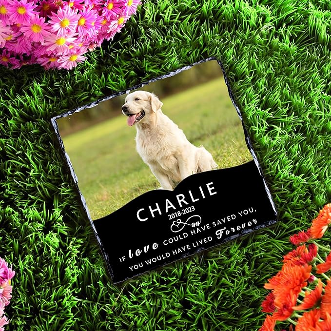 Dog Memorial Gifts for Loss of Dog, in Loving Memory Gifts for Pet, Pet Memory Stone for Dogs, Cemetery Decorations for Grave, Personalized Memorial Square Shaped Stones