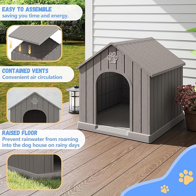 DRATO Dog Houses Resin Small Indoor Outdoor Dog Kennel for All-Weather Use Cozy Shelter for Small Dogs in Home, Garden, or Balcony