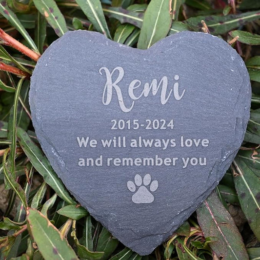 Custom Dog Memorial Garden Stone 4", Dogs Cats Headstone,Remembrance Gift, Heart Shape Stone with Paw Print, Sympathy Gifts for Pet Loss
