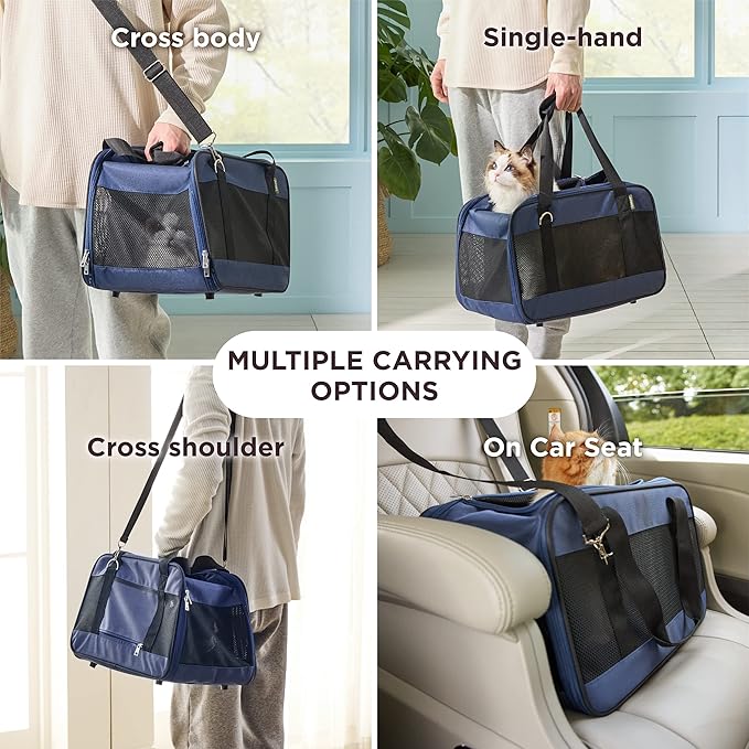 Lesure Cat Dog Carrier Airline Approved - Dog Carrier for Small Dogs Collapsible Soft Side TSA Approved Travel Pet Carrier for Car, Blue, 17.5x11x11