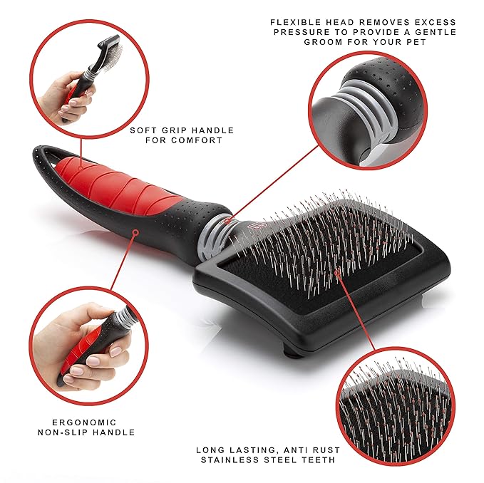 Mikki Dog, Cat, Puppy, Kitten Grooming Soft Pin Slicker Brush -For Knot, Tangles -Med-Lrg Pet-Large