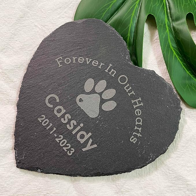 6" Personalized Dog Memorial Stone, Heart Paw Print Pet Headstone, Forever in Our Hearts Dog Cat Garden Stone Grave Marker, Dog Sympathy Gifts