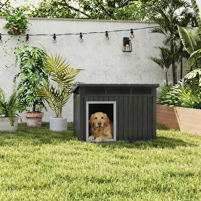 Fancyango Large Weatherproof Dog House with Removable Roof for Indoor & Outdoor Use - Spacious (42.8" L x 33" W x 31.5" H) Classic Black