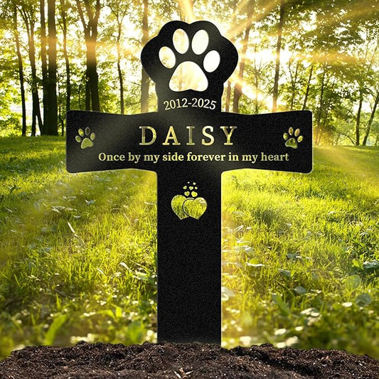 Personalized Pet Grave Markers Dog, Outdoor Waterproof Dog Grave Marker with Custom Name & Years, Metal Pet Headstone Memorial for Dogs, Sympathy Gift for Dog Loss (Style 1)