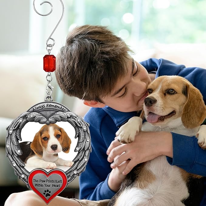 Pet Memorial Photo Christmas Ornament - Always Remember The Paw Prints I Left Within Your Heart - Gift Bag - Choose The Customized Option We Will Insert Your Photo - 4" H x 3" W