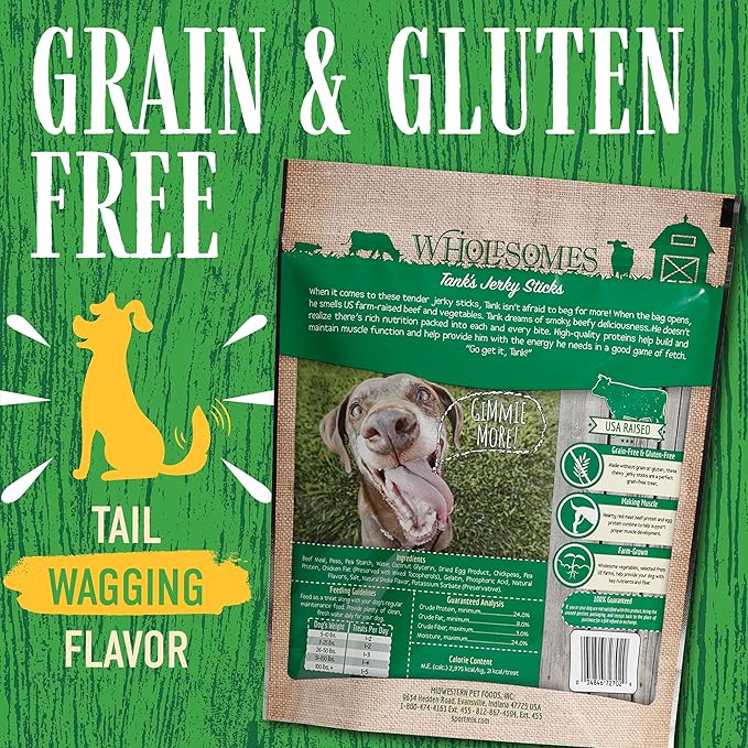 Wholesomes Tank's Jerky Sticks Grain Free Dog Treats, 25 oz, Green