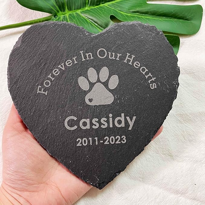 6" Personalized Dog Memorial Stone, Heart Paw Print Pet Headstone, Forever in Our Hearts Dog Cat Garden Stone Grave Marker, Dog Sympathy Gifts