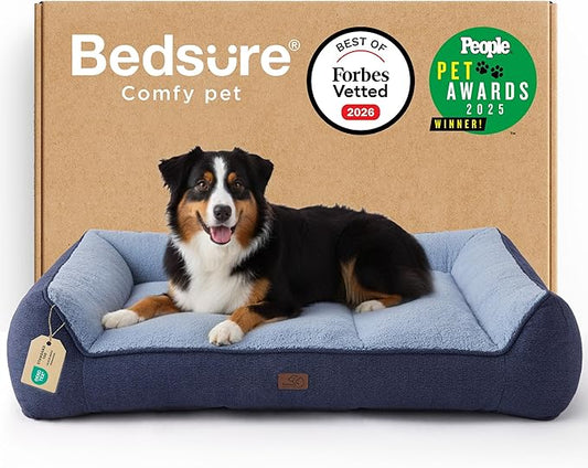 Bedsure SupportMax™ XL Pro Orthopedic Dog Beds Large Sized Dog - As Seen on TV Extra Thick Supportive Dogs Couch with Waterproof Washable Cover, Extra Large Comfort Pet Sofa with Sherpa, Navy, 45"
