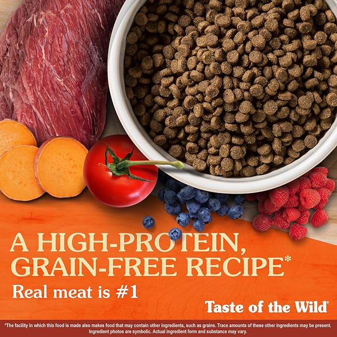 Taste of The Wild High Prairie Canine Grain-Free Recipe with Roasted Bison and Venison Dry Dog Food for Puppies, Made with High Protein from Real Meat and Guaranteed Nutrients and Probiotics 14lb