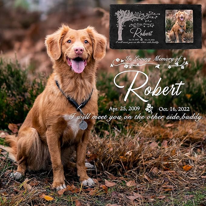 Fanery Sue Custom Cat Memorial Stones with Full Color Image, Dog Memorial Gift Garden Stones, Pet Grave Markers Personalized, All-Natural Memorial Headstone for Pet