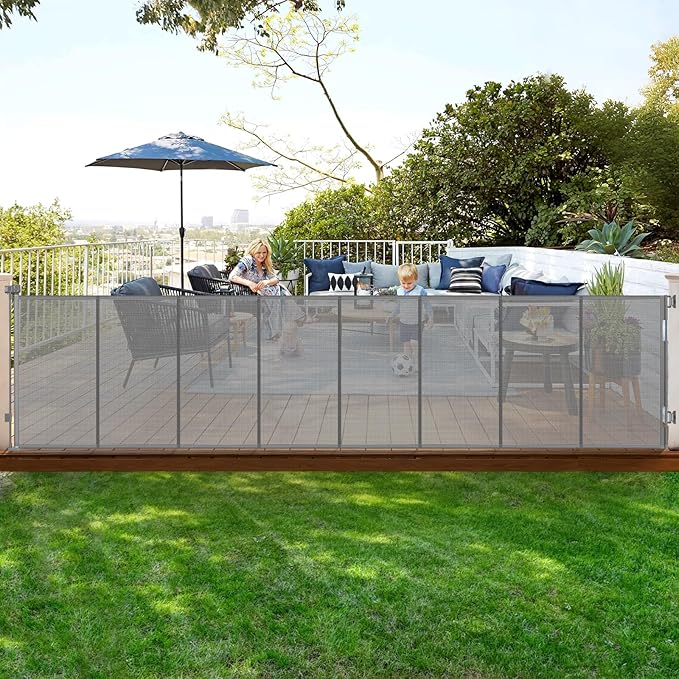 275" Retractable Baby Gates Extra Wide Retractable Fence Outdoor, 22ft Retractable Dog Gates for Doorways Extra Wide Baby Gate, 48" Extra Tall Dog Gate Retractable Pet Gate for Garage, Driveway, Gray