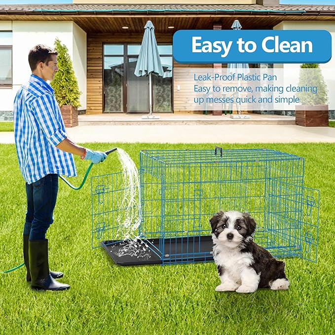 Foldable Dog Crate, 24 Inch, Blue, Portable, Easy to Clean, Safe and Secure Construction, Ideal for Travel and Indoor Use