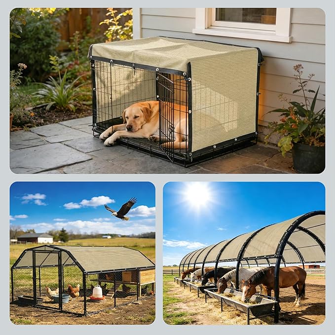 Royal Shade 4' x 26' Beige Custom Size 90% Shade Cloth Dog Kennel Shade Mesh Tarp Sunblock with Grommets for Dog Kennel Cover, Fence Privacy Screen, Greenhouse, Chicken Coop & Pet Playpen.