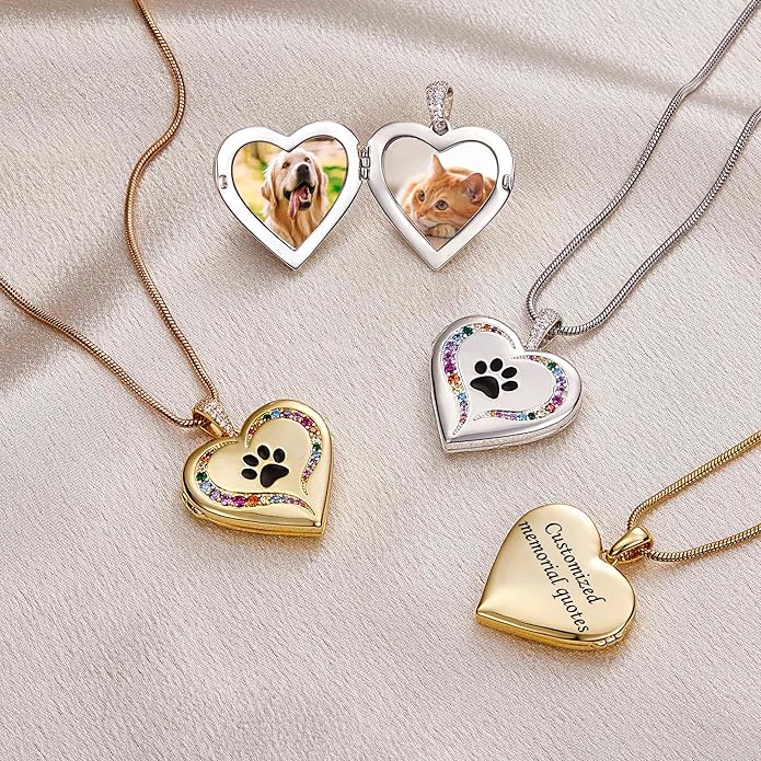 Fanery Sue Personalized Customized Pet Locket Necklace, Heart Lockets Picture Necklaces Dog Memorial Gifts Cat Sympathy for Women Men
