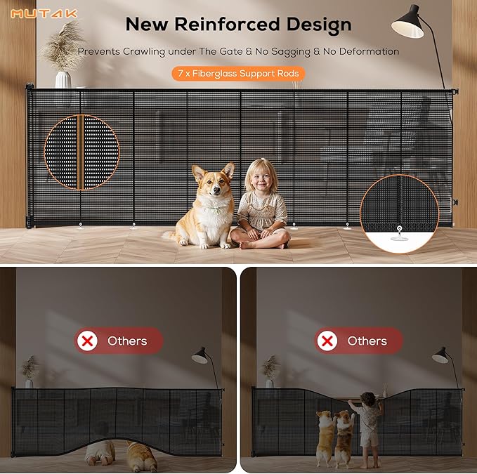 Retractable Baby Gate for Stairs, 48" Tall X 200" Wide Mesh Dog Gate Indoor, Child Gate for Doorways, Hallways, Deck, Indoor Outdoor Pet Baby Safety Essentials for Home, Black