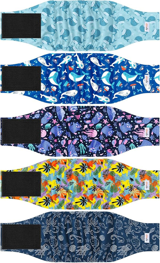 5 Pack Dog Diapers Male Reusable, Premium Belly Bands for Dogs, High Absorbing Male Dog Pee Wraps for Doggie in Incontinence or Excitable Urination Hawaii XS