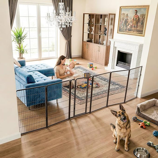 FXW Dog Gate Extra Wide Designed for Indoor Use, Adjustable Width Up to 165-inch Wide (45" H 6 Wire Panels for Large Dogs), Black