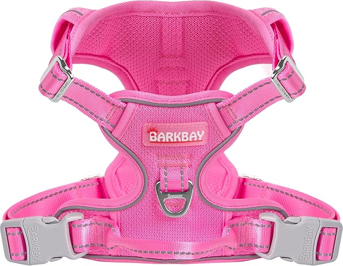 BARKBAY Dog Harness No Pull Mesh for Small Dogs - Adjustable, Reflective, Comfortable, No Choke, Heavy-Duty - Perfect for Outdoor Training, Walking, and Hiking - Strong & Durable - S & Pink Mesh