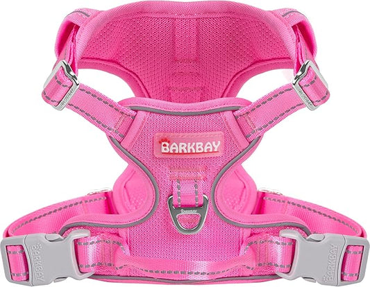 BARKBAY Dog Harness No Pull Mesh for Large Dogs - Adjustable, Reflective, Comfortable, No Choke, Heavy-Duty - Perfect for Outdoor Training, Walking, and Hiking - Strong & Durable - L & Pink Mesh