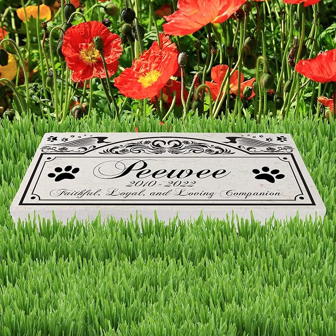 Personalized Pet Memorial Stone, 6x12 Custom Limestone Pet Grave Markers as Keepsake or Pet Remembrance, Thoughtful Pet Loss Gifts for Bereaved Pet Owners, Personalized Memorial Gifts (Peewee)