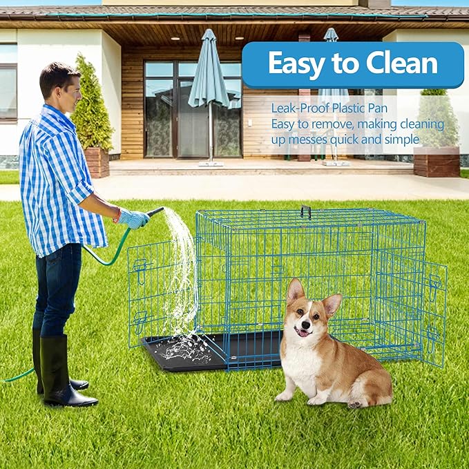 Medium Dog Crate 36 Inch - Foldable Kennel With Double Door, Leak-Proof Tray, Divider - Portable Collapsible Metal Cage for Indoor Use