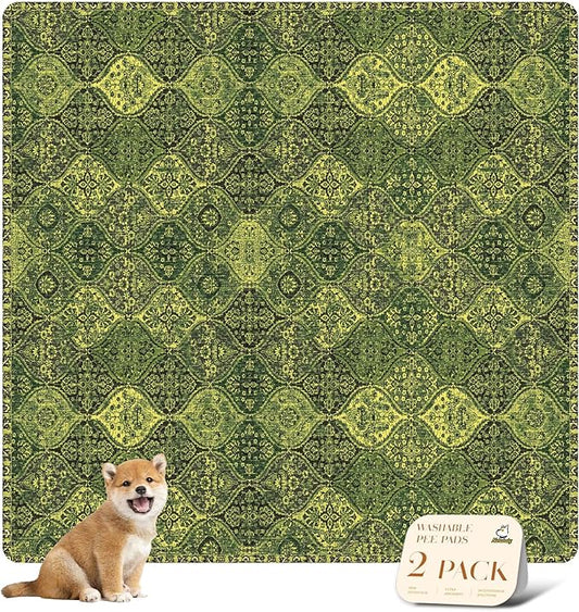 nunubaby 2PACK Washable Pee Pads for Dogs, Stylish, Non-Slip and Leak-Proof Pee Pads. Reusable Potty Pads for Dogs for Crates and Floors.(Green/Multi, 72" x72" )