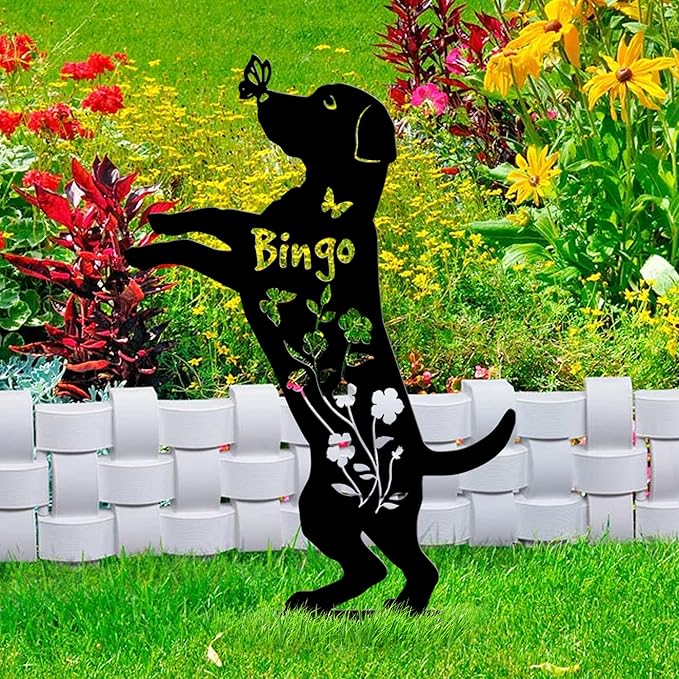 Personalized Metal Dog Name Grave Sign Stake, Custom Pet Garden Yard Decor, Pets Memorial Marker Plaque Gifts for Loss Pets, Outdoor Lawn Backyard Sympathy Gift