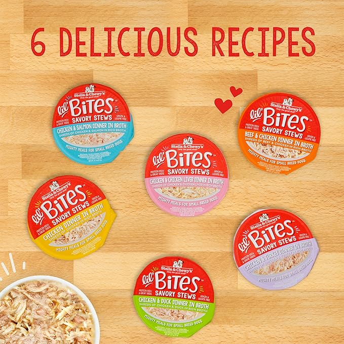 Stella & Chewy's Lil Bites Savory Stews for Small Breeds Chicken & Salmon Dinner in Broth,2.7 oz. Cups,(Pack of 24)