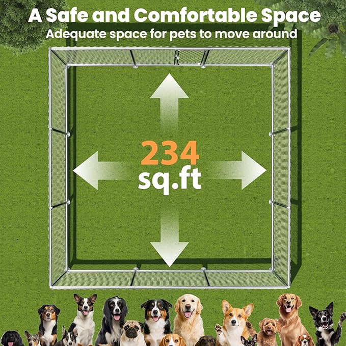 barlb15.3x15.3 FT Heavy Duty Outdoor Dog Kennel Outside with Waterproof Cover, UV-Resistant Roof, Secure Locking Mechanism for Large Dogs, Metal Enclosure for All Weather Conditions (183x183x83IN)
