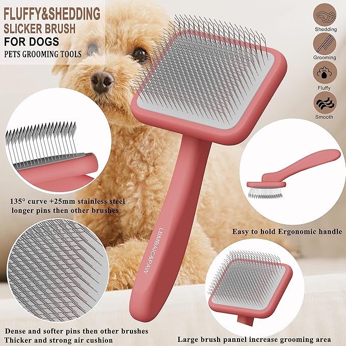 Dog Brushes for Poodle,Doodle,Goldendoodle,Labradoodle Coats Best Slicker Brush for Dogs Thick Long Curly Hair Shedding Detangles,Fluffy Grooming Fast Long Pin Slicker Brush Dematting.Wooden(Large)